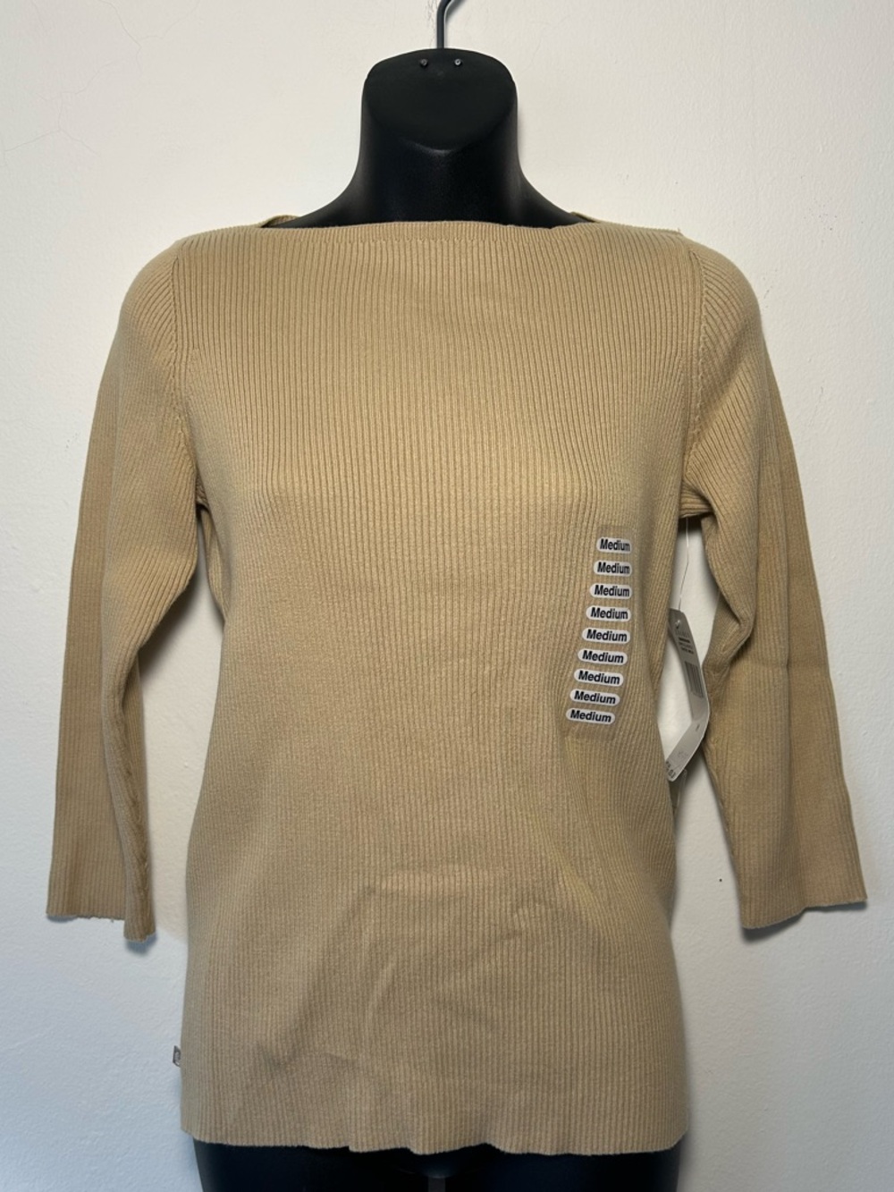 Ralph Lauren Tan Ribbed Boatneck Mid Sleeve Top
